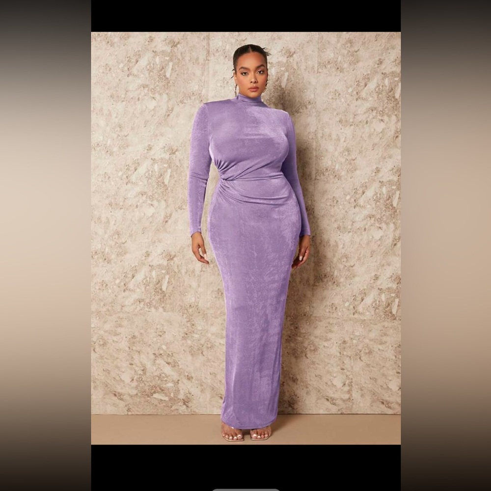 NWT Long Sleeve Bodycon Dress With Waist Pleats- LILAC PURPLE